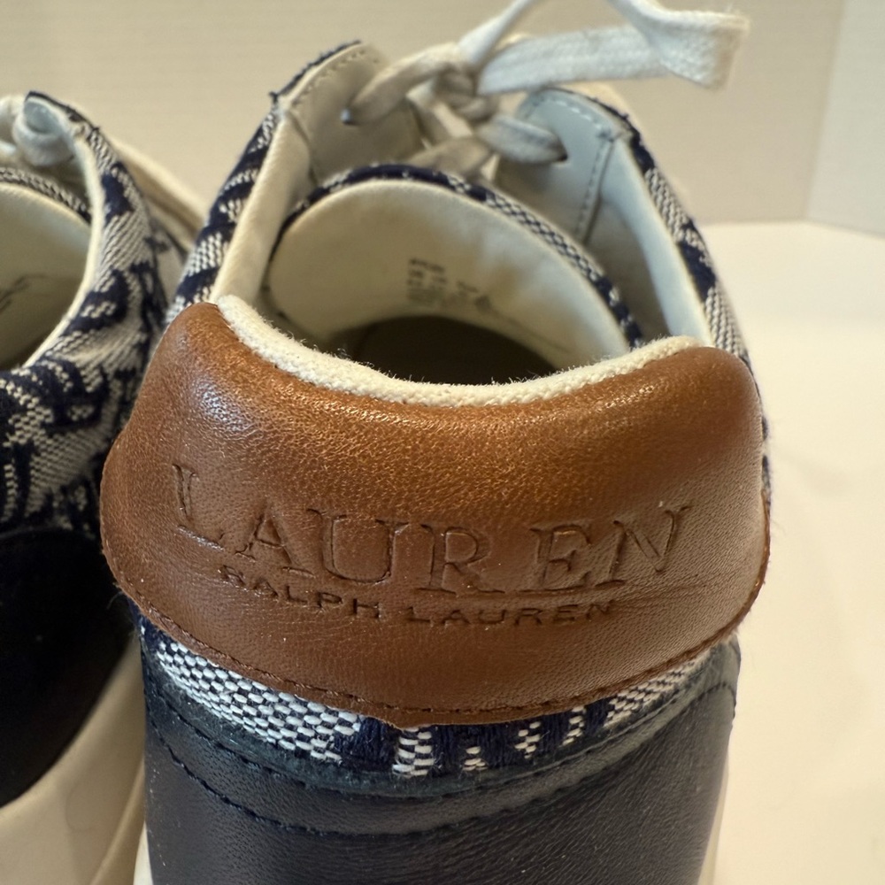 RL Monogram Navy & White Women's Leather-Trim Sneakers - Picture 5 of 6